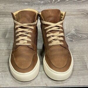 Nisolo Shoes Mens Size 8.5 Brown Leather High Top Vibram Sole Casual Sneakers